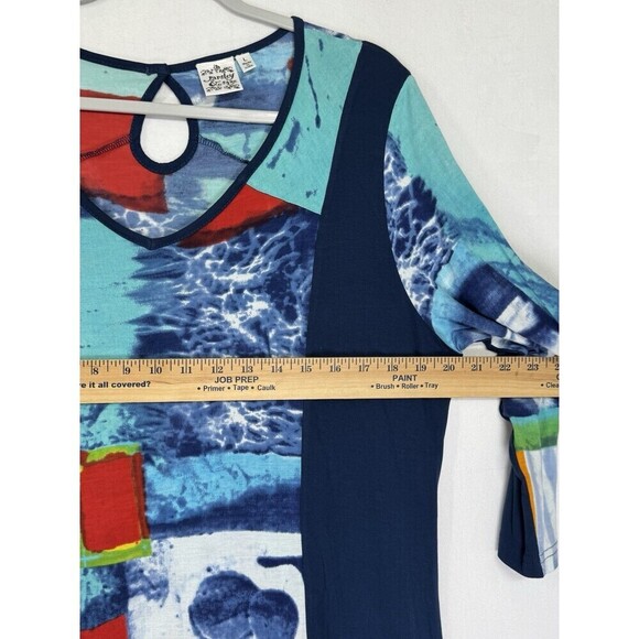 Parsley & Sage Abstract Sea Tunic Top Womens Large Blue Keyhole Back Long Sleeve - Picture 7 of 8